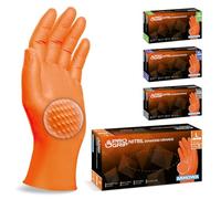 100x PROGRIP Guantes nitrilo talla L Naranja [Con doble grosor y textura diamante], Guantes desechables de nitrilo para taller, industria y montaje, Luvas nitrilo descartaveis