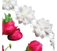 100x White Flower Chiffon Pearl Embroidered Lace Trim Ribbon Fabric Handmade DIY Sewing Craft For Costume Hat Shoes Decoration(WHITE)