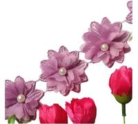 100x White Flower Chiffon Pearl Embroidered Lace Trim Ribbon Fabric Handmade DIY Sewing Craft For Costume Hat Shoes Decoration(PURPLE)