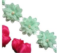 100x White Flower Chiffon Pearl Embroidered Lace Trim Ribbon Fabric Handmade DIY Sewing Craft For Costume Hat Shoes Decoration(Green)