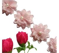 100x White Flower Chiffon Pearl Embroidered Lace Trim Ribbon Fabric Handmade DIY Sewing Craft For Costume Hat Shoes Decoration(Pink)