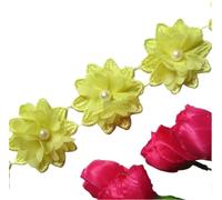 100x White Flower Chiffon Pearl Embroidered Lace Trim Ribbon Fabric Handmade DIY Sewing Craft For Costume Hat Shoes Decoration(Yellow)