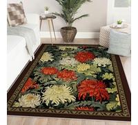 100x150 Alfombras Lavables salón Alfombra Vintage Floral crisantemo Alfombra Antideslizante Suave Pelo bajo Dormitorio rústica Granja jardín Comedor alfombras bajo Mesa