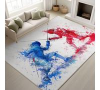 100x150cm Rojo Base antideslizante de TPR Esgrima Espada Salpicaduras Tinta Alfombra Ilustración Dinámico Alfombras Deportivo Energético Lavable Alfombras per Dormitorio Adolescentes Sala Gaming