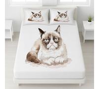 100x190x30 Sabanas Gato Cuerpo Completo Emoji Lavable en frío Acuarela Dibujo Animado Sabanas Bajeras Completamente Elásticas Extravagante Personalidad Fácil de cuidar para Adultos Blanca