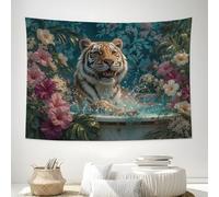 100x75cm Tapiz De Pared Tigre En Una Bañera Floral, Pintura Realista De Animales Tapiz Colgar Pared Para Sala Habitación Residencia Universitaria Decoración Partido Antecedentes, Multicolor