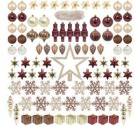 101 Adornos navideños Rojo Champán de plástico,Set de Bolas de Navidad, Decoración de Bolas para árbol de Navidad Incluye Bolas de Copos de Nieve, Estrellas, piñas y guirnaldas