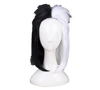 101 Dalmatians Cruella Devil Cosplay Wig Black White Synthetic Hair Halloween Party Play Role Wigs + Wig Cap
