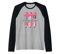 101 Days of School Lindos Lápices Rosa Maestra Niña Camiseta Manga Raglan