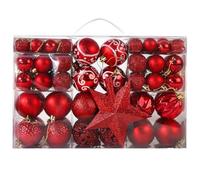 101 Piezas Bolas Arbol de Navidad Bolas navideñas con Estrella para la Punta del plástico para el árbol de Navidad Juego de Adornos para Interior y Exterior (Rojo)