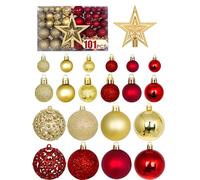 [101 Piezas] Bolas de Navidad, Decoración Navideña Arbol Plástico, Inastillable Decoración Navideña exterior y interior, decoracion navidad hogar rojas y doradas, Adornos Navideños y Fiestas Ø3/4/6 cm