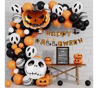 101 Piezas Globos de Halloween, Arco de Globos, Halloween Decoracion, Calabaza Calavera Fantasma Naranja Globo Negro Para Decoración de Fiesta Viene con Pancartas de Decoración