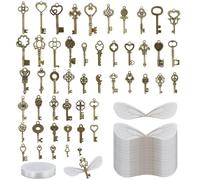 101 Piezas Llaves Colgantes Voladoras DIY Antiguas, Llaves de Esqueleto Vintage, 50 Llaves Colgantes Decorativas, 50 Alas de Libélula, 1 Alambre de Cuentas de 30 Metros