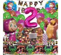 101 piezas Masha cumpleaños decoración 2 años, vajilla de fiesta Masha, cubiertos, globos, decoración de tartas, servilletas