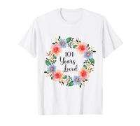 101 Years Loved 101th Birthday Floral 101 Years Loved Women Camiseta