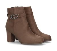 101082 Botin elegante de cana baja con acabado afelpado para mujer. Detalle metalico decorativo en el lateral. Tacon comodo y cierre de cremallera. Ideal temporada Otono Invierno. Cafe Talla 36