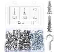 102 Anclajes de Cavidad Metálicos: 51 UNID M4 Anclajes para Placas de Yeso & 51 Ganchos con Rosca, Anclaje Autoperforante para Cartón Yeso, Gancho de Enroscado, Anclajes para Construcción en Seco