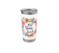102 Years Loved 102th Birthday Floral 102 Year Old Men Women Vaso térmico de acero inoxidable de doble pared