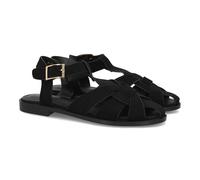 102998 Sandalia Romana Plana Mujer Comoda, Acabado Suave, Diseno Abierto Que favorece la transpiracion. Cierre de Hebilla, Suela Ligera y Plana, Ideal Primavera Verano. Negro Talla 40