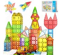 102PCS Bloques Construccion Magneticas Niños con 2 Coches Juguetes Regalo Niños Niñas 3 4 5 6 7 8+ Años Magnetic Tiles Blocks Creativo Educativos Juegos para Cumpleaños Navidad Nuevo Reyes Magos
