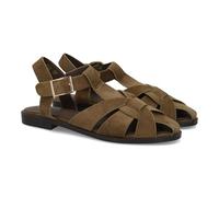 103008 Sandalia Romana Plana Mujer Comoda, Acabado Suave, Diseno Abierto Que favorece la transpiracion. Cierre de Hebilla, Suela Ligera y Plana, Ideal Primavera Verano. Verde Talla 36