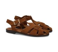 103018 Sandalia Romana Plana Mujer Comoda, Acabado Suave, Diseno Abierto Que favorece la transpiracion. Cierre de Hebilla, Suela Ligera y Plana, Ideal Primavera Verano. Camel Talla 39