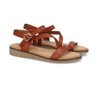 104155 Sandalia plana para mujer con diseno de tiras, suela ligera y flexible, cierre de hebilla ajustable. Plantilla acolchada que mejora la sensacion de confort en cada paso. Cuero Talla 40