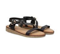 104169 Sandalia plana para mujer con diseno de tiras, suela ligera y flexible, cierre de hebilla ajustable. Plantilla acolchada que mejora la sensacion de confort en cada paso. Negro Talla 40