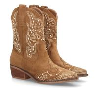 104353 Botines de Tacon Campero para Mujer, Diseno Trenzado, Comodas y Elegantes, Caladas en la Cana, Ideales para Otono Invierndo con Cierre de Cremallera Lateral. Camel Talla 38