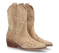 104359 Botines de Tacon Campero para Mujer, Diseno Trenzado, Comodas y Elegantes, Caladas en la Cana, Ideales para Otono Invierndo con Cierre de Cremallera Lateral. Kaki Talla 37