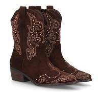 104366 Botines de Tacon Campero para Mujer, Diseno Trenzado, Comodas y Elegantes, Caladas en la Cana, Ideales para Otono Invierndo con Cierre de Cremallera Lateral. Marron Talla 37