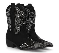 104375 Botines de Tacon Campero para Mujer, Diseno Trenzado, Comodas y Elegantes, Caladas en la Cana, Ideales para Otono Invierndo con Cierre de Cremallera Lateral. Negro Talla 39
