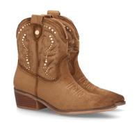 104407 Botas Cowboy de Mujer Estilo Western con Diseno Elegante. Cana Media con Bordados Decorativos y Tachuelas metalicas. Acabado en Serraje, Tacon Ancho. Ideal Otono Invierno. Camel Talla 36