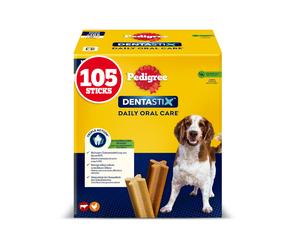 105 barritas Pedigree Dentastix Snacks Dentales para perros medianos