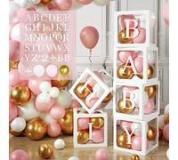 105 Cajas Decoración Baby Shower para Niñas,6 Caja Globo Rosas Baby Shower con Letras(BABY+A-Z),45 Globo Oro Blanco Rosa,Caja Bebé para Baby Shower,Fiesta Bebe,Decoración Fiesta Cumpleaños,DIY Nombre