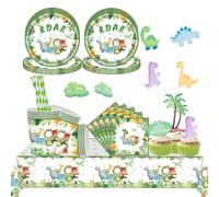 105 Pcs Vajilla de Cumpleaños Infantil de Dinosaurio,Platos y Vasos para Cumpleaños,Vajilla De Fiesta Dinosaurio Party Juego Decoración Adecuado para 20 Guests