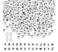 1050 cuentas blancas del alfabeto, 7 mm, cuentas redondas de acrílico espaciador con agujero para enhebrar para hacer joyas, manualidades, pulseras, collares, manualidades con 2 paquetes de cordón de