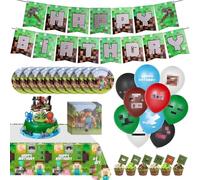 105PCS Decoracion Cumpleaños Píxel, Decoraciones Cumpleaños de Juego Popular Fiesta Infantil Decorativo Bandera Tira de la Combinación de Globos, Decoracion Tartas Cumpleaños