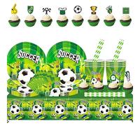 105Pcs Decoración de Cumpleaños de Fútbol,Fútbol Vajilla de Fiesta Kit,Decoración de La Fiesta de Fútbol,Juego de Vajilla Infantil Temáticas de Fútbol para hasta 20 Invitados.