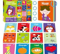 106 Piezas de Tarjetas de Aprendizaje Temprano, Tarjetas de Doble Cara-Alfabeto, Números, Alimentos, Animales, Formas,Colores, Palabras de Vista con 4 Anillos Reutilizables, Herramienta de Aprendizaje