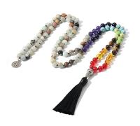 108 cuentas 8mm turquesa negro Onyx Amazonita Mala collar árbol de la vida colgante meditación Yoga Buda joyería (color : 7 Chakra A)