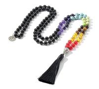 108 cuentas 8mm turquesa negro Onyx Amazonita Mala collar árbol de la vida colgante meditación Yoga Buda joyería (color : 7 Chakra B)