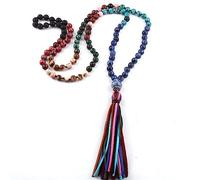 108 Cuentas de Cuentas de Malla Collar de oración India tibetana, Collares de Borla, borlas estéticas de, Perlas de oración hindú meditación Chakra Gemstones Elementos espirituales de Yoga g al ui