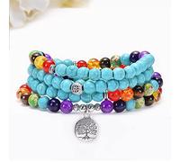 108 Mala pulseras o collar multicapa Seven Chakras Yoga Life Lotus Tree colgante pulsera, árbol