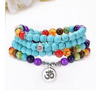 108 Mala pulseras o collar multicapa Seven Chakras Yoga Life Lotus Tree colgante pulsera, IF