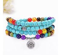 108 Mala pulseras o collar multicapa Seven Chakras Yoga Life Lotus Tree Pendant Bracelet,lotus