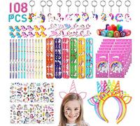 108 Piezas Cumpleaños Unicornio Regalo de Fiesta, Piñata Unicornio Regalo Niña Llavero Pulseras Tatuajes Temporales Sellos Bolsa de Fiesta, Relleno Piñata Unicornio Cumpleaños Infantil Regalo Niña