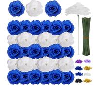 108 rosas con tallo, flores artificiales azules y blancas a granel, rosas de seda azul real para ramo de boda, fiesta, decoración del hogar, centros de mesa, decoración del hogar, baby shower, centros
