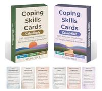 108 tarjetas de habilidades de afrontamiento calma cuerpo y mente - CBT | Tarjetas de autocuidado, conexión a tierra con 6 temas, alivio del estrés y la ansiedad, herramientas de juegos de terapia