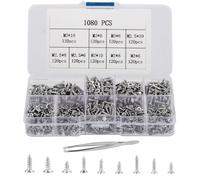 1080 Piezas Acero inoxidable Tornillos Autorroscantes Pequeños, Tornillos para Madera M2/M2.5/M3, Tornillos Autorroscantes de Cabeza Plana 6mm/8mm/10mm para Equipos de Oficina, Muebles de Madera